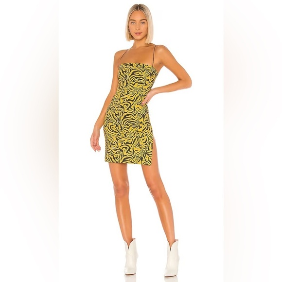Miaou Yellow Black Lotte Zebra  Mini Dress Streetwear Mob Wife Size Small C3 - Picture 1 of 7